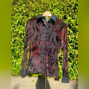 Anne Fontaine long sleeve Velvet Floral Button Up Blouse- size 3